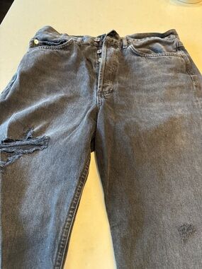 Agolde High-Rise Washed Black Distressed Jeans 90s crop